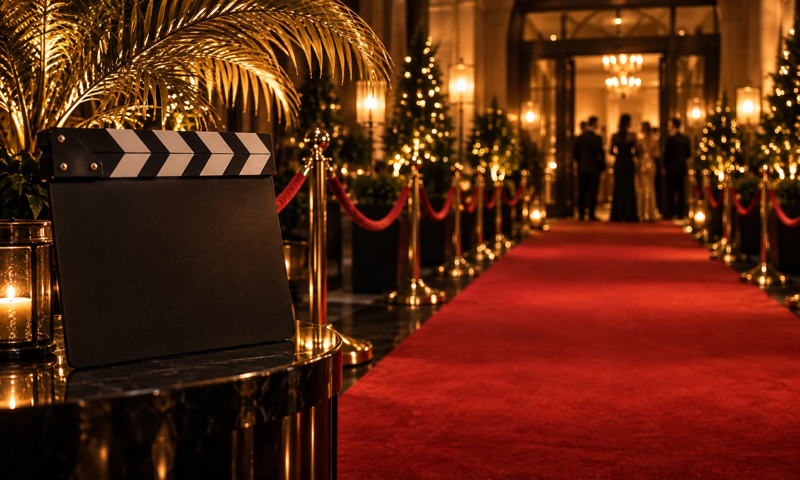 Vörös szőnyeg és filmes dekoráció egy Hollywood-tematikához